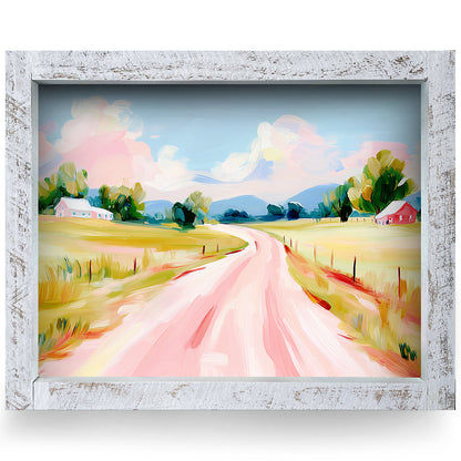 Charming Country Road | Real Wood Framed Wall Art Print | Horizontal
