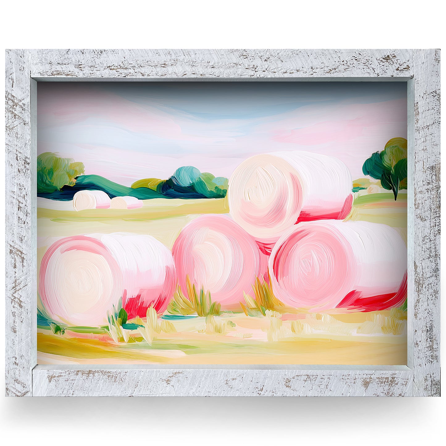 Pleasant Hay Barrels | Real Wood Framed Wall Art Print | Horizontal