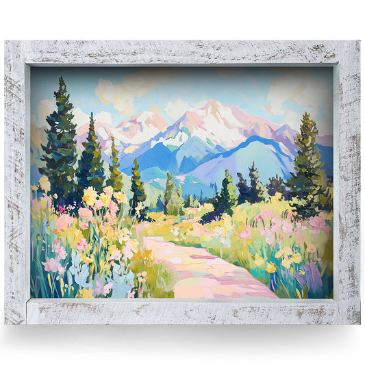 Wildflower Mountain Morning | Real Wood Framed Wall Art Print