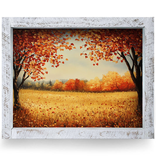 Golden Autumn Meadow | Real Wood Framed Wall Art Print