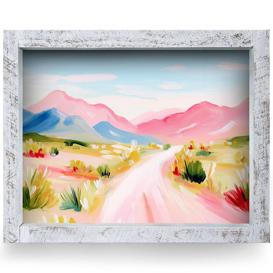 Pastel Desert Road | Real Wood Framed Wall Art Print
