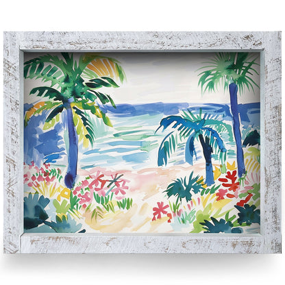 Watercolor Palm Beach | Real Wood Framed Wall Art Print