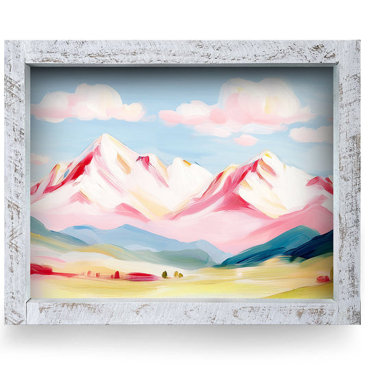 Rosy Mountain Peaks | Real Wood Framed Wall Art Print