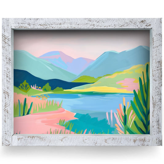 Colorful Highland Lake | Real Wood Framed Wall Art Print