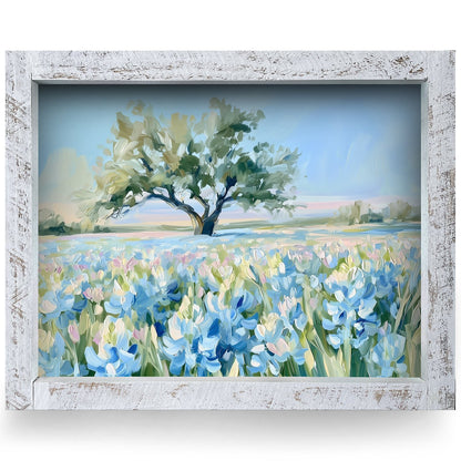 Bluebonnet Oak Meadow | Real Wood Framed Wall Art Print