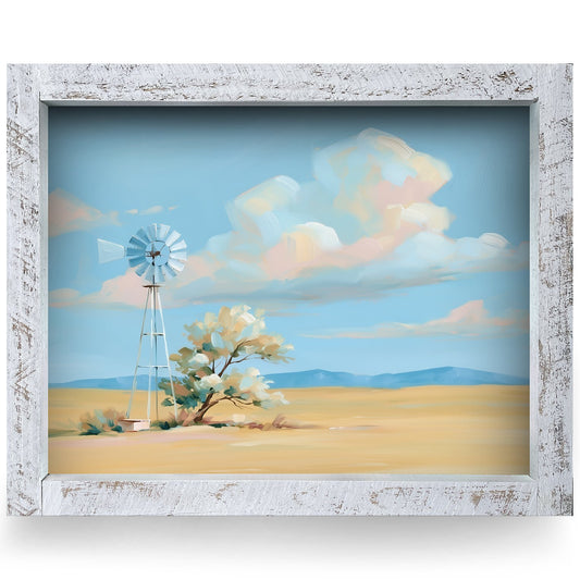 Big Sky Windmill | Real Wood Framed Wall Art Print