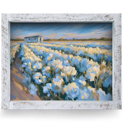 Cotton Field Sunset | Real Wood Framed Wall Art Print