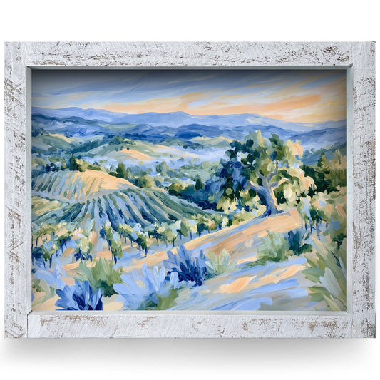 Golden Vineyard Hills | Real Wood Framed Wall Art Print