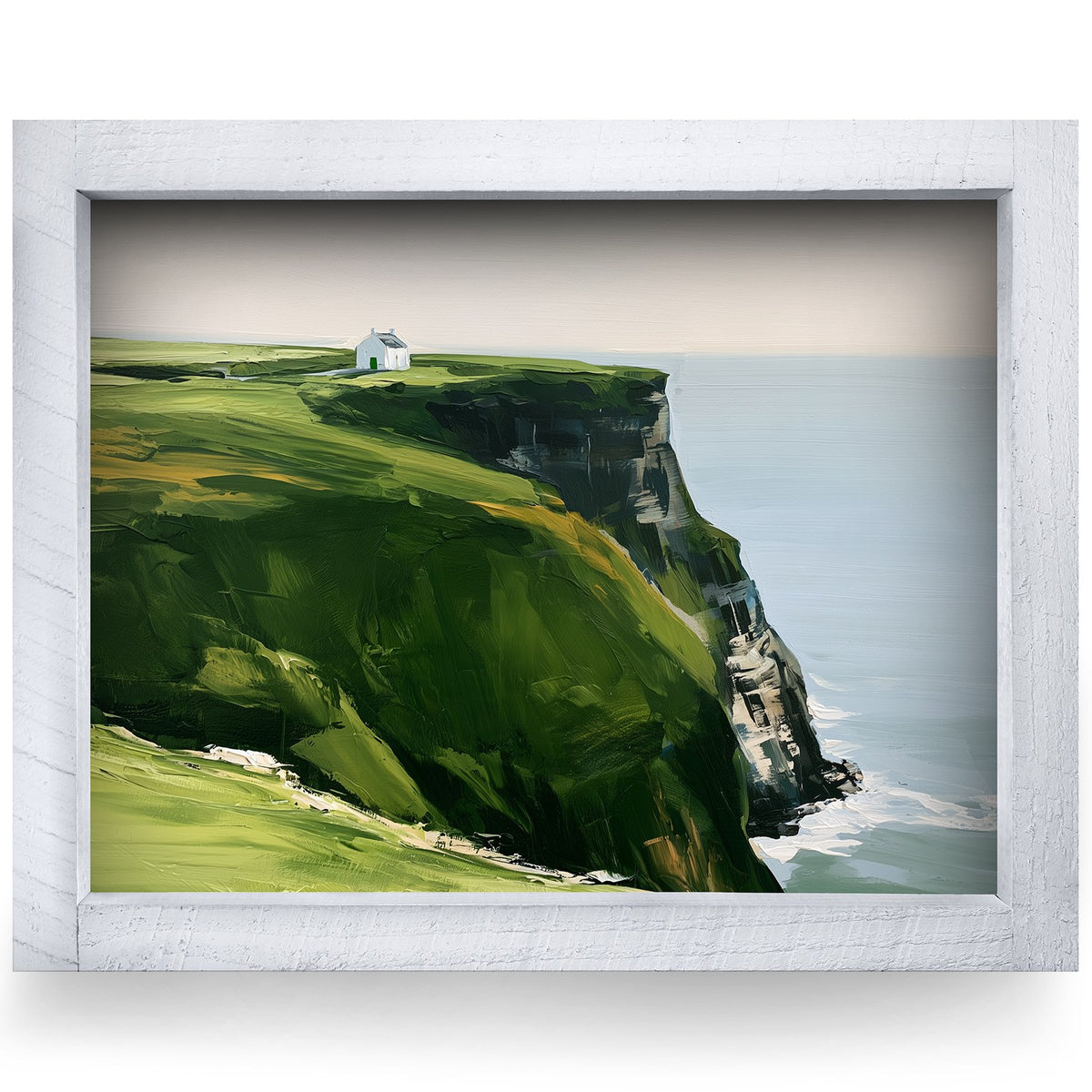 Green Sea Cliff Cottage | Real Wood Framed Wall Art Print