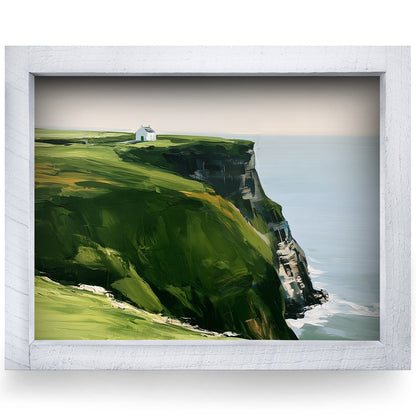 Green Sea Cliff Cottage | Real Wood Framed Wall Art Print