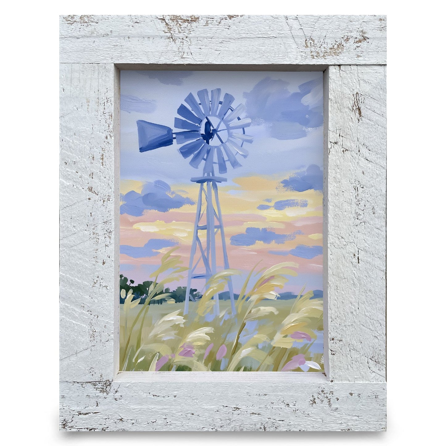 Prairie Sunset Windmill | Real Wood Framed Wall Art Print