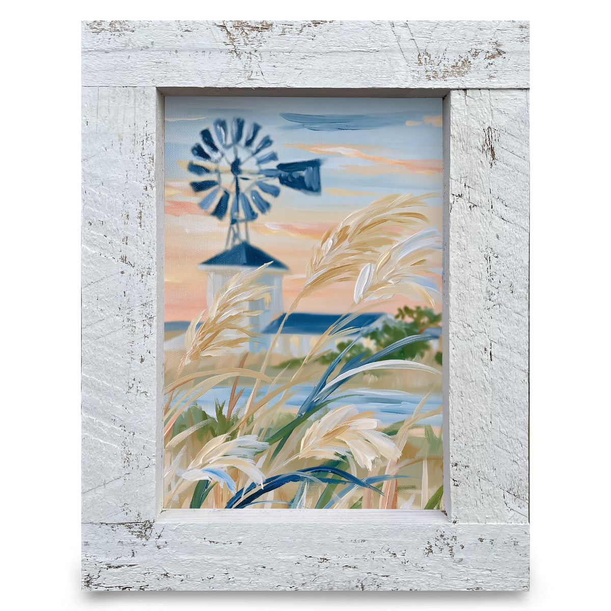 Coastal Windmill Breeze | Real Wood Framed Wall Art Print