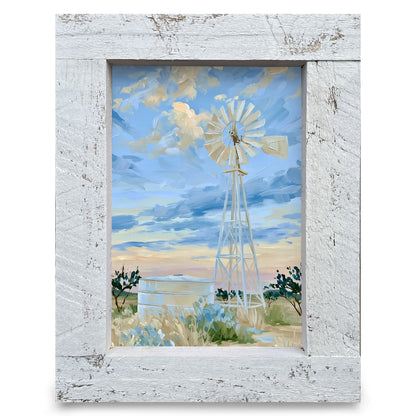 Ranch Windmill Sunset | Real Wood Framed Wall Art Print