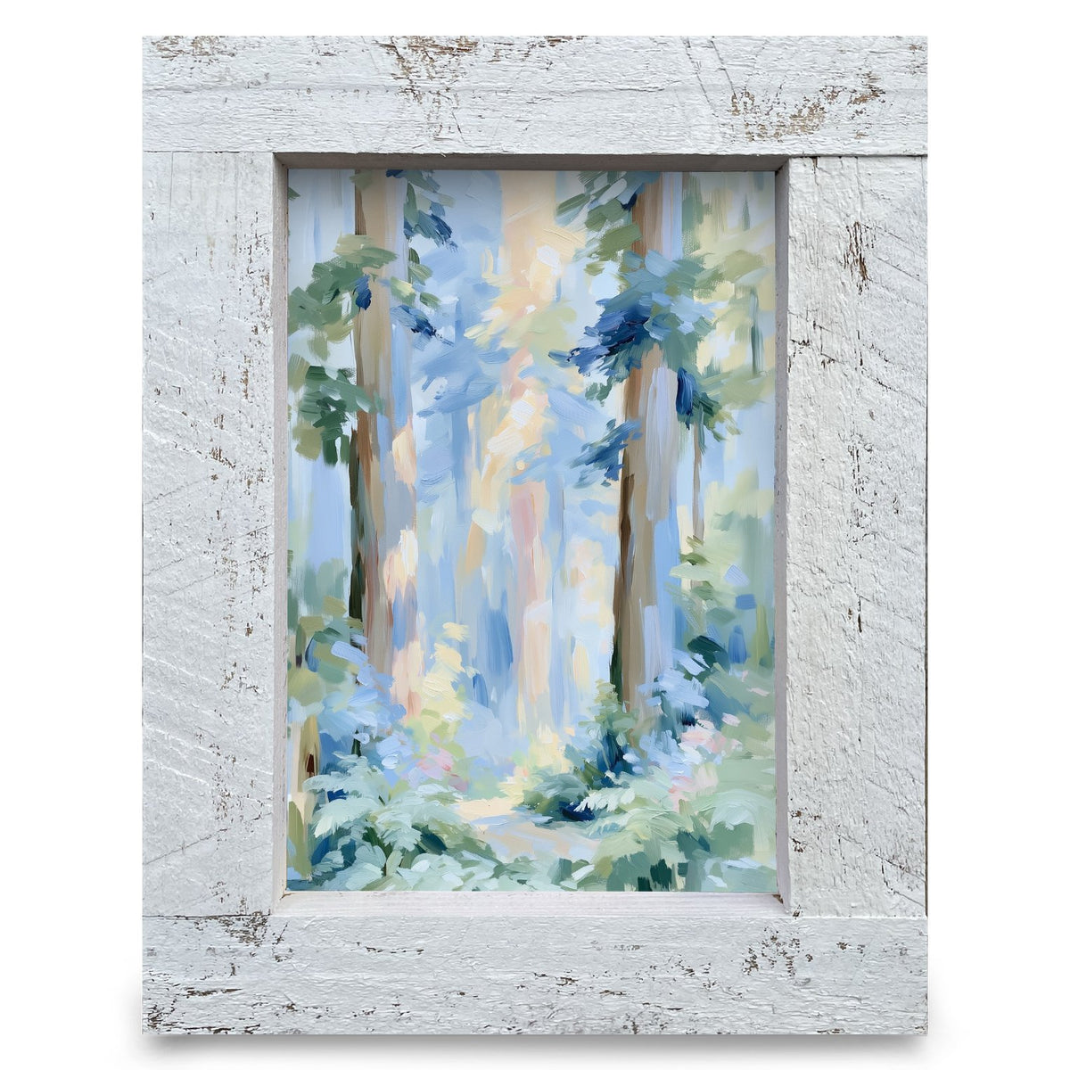 Misty Blue Forest Light | Real Wood Framed Wall Art Print