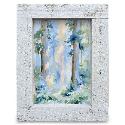Misty Blue Forest Light | Real Wood Framed Wall Art Print