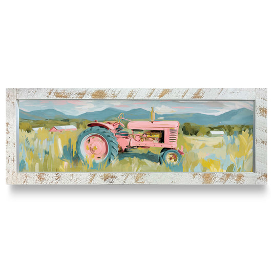 Picturesque Pink Tracktor | Real Wood Framed Wall Art Print