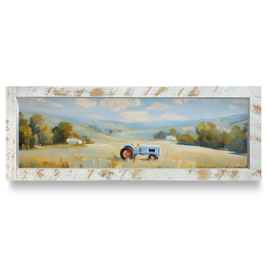Scenic Countryside Tractor | Real Wood Framed Wall Art Print