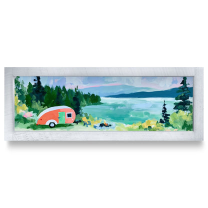 Camper Lake Overlook | Real Wood Framed Wall Art Print | Skinny