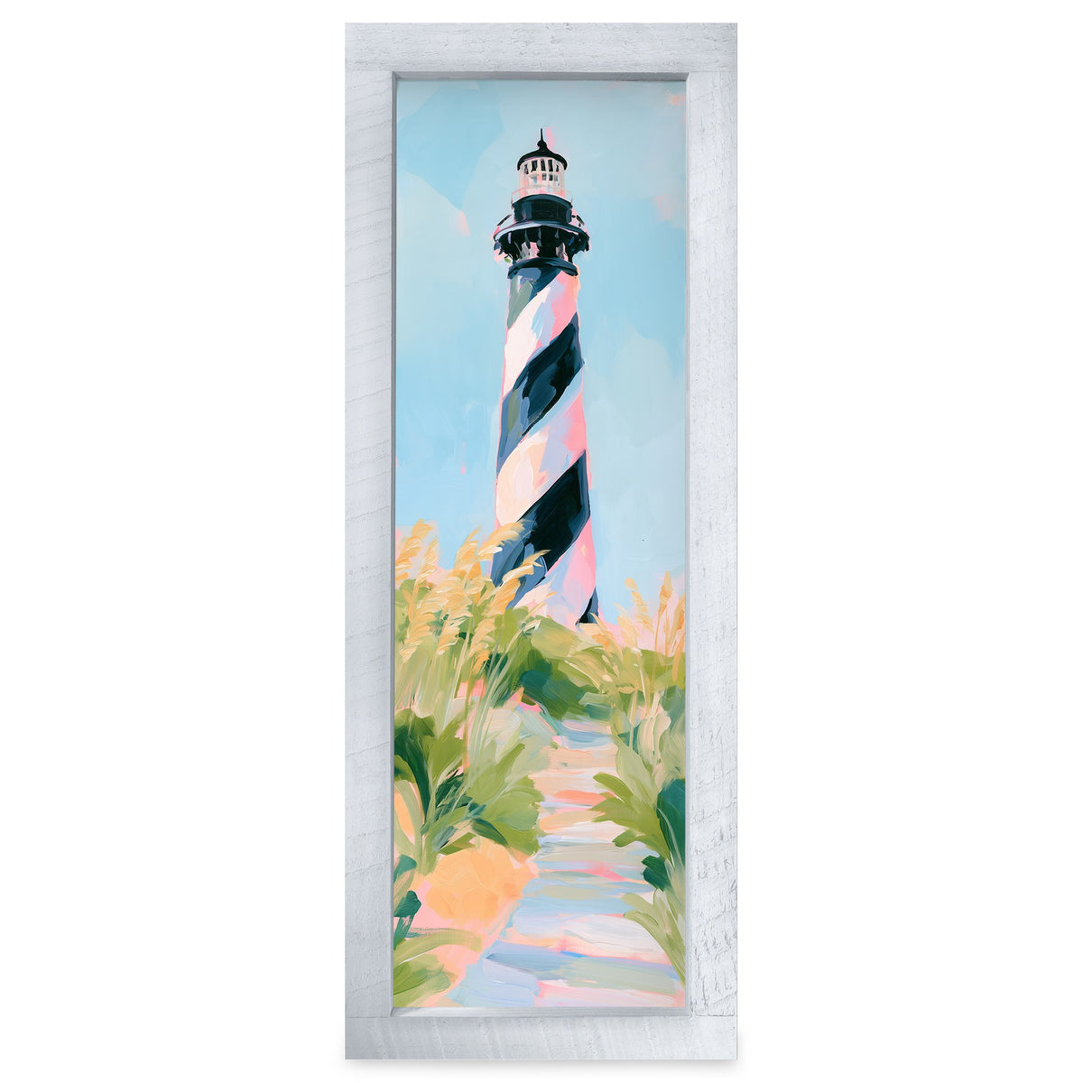 Spiral Striped Lighthouse | Real Wood Framed Wall Art Print