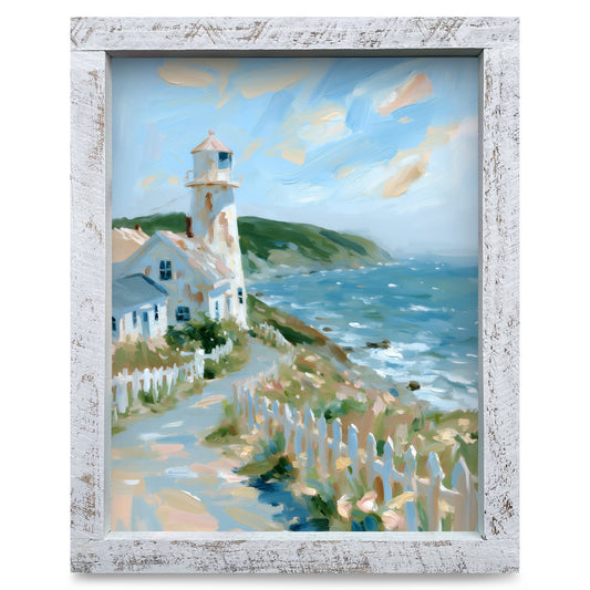 Seaside Lighthouse Path | Real Wood Framed Wall Art Print