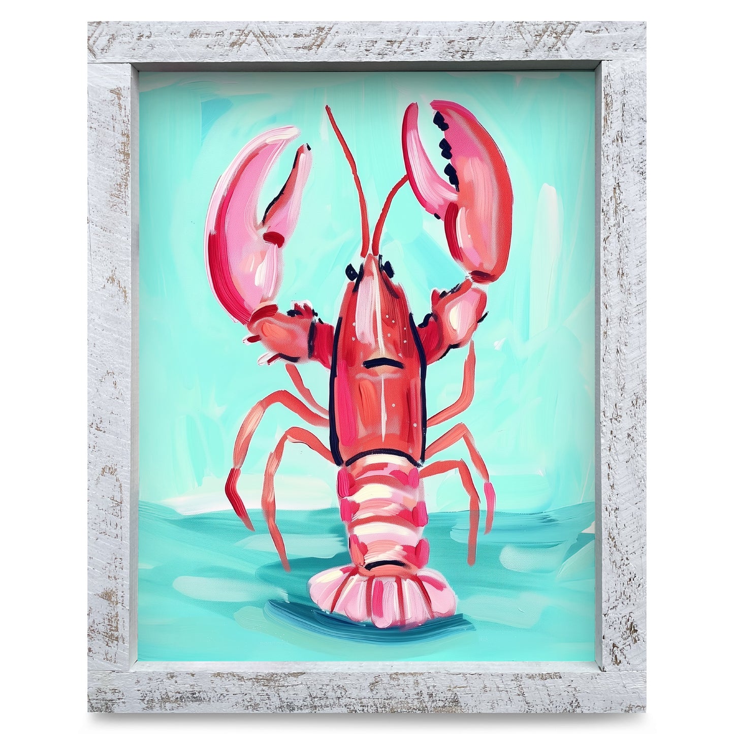Lobster on Aqua | Real Wood Framed Wall Art Print