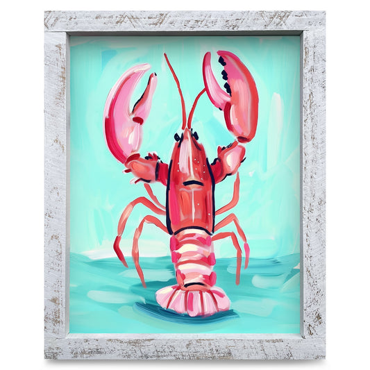 Lobster on Aqua | Real Wood Framed Wall Art Print