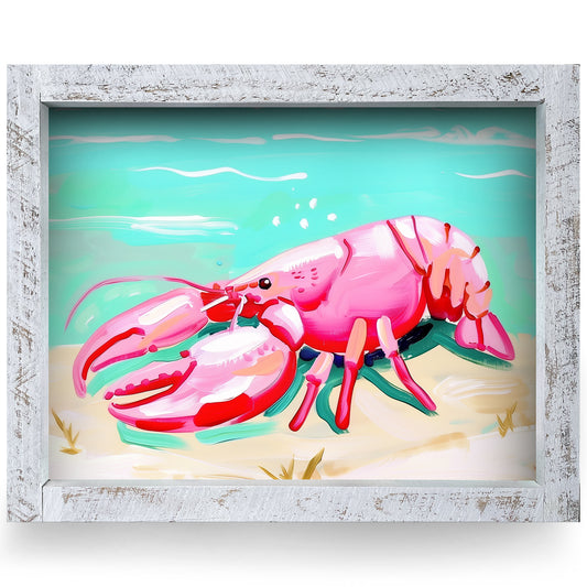 Coastal Lobster | Real Wood Framed Wall Art Print