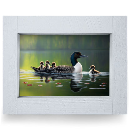Happy Loon Family | Real Wood Framed Wall Art Print