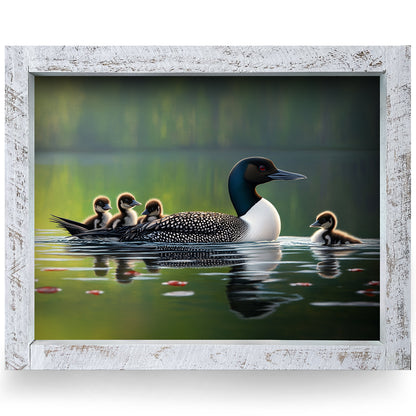 Happy Loon Family | Real Wood Framed Wall Art Print