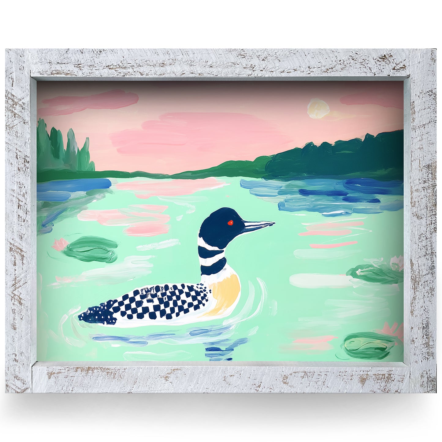 Whimsy Loon | Real Wood Framed Wall Art Print | Horizontal