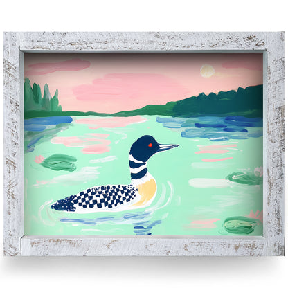 Whimsy Loon | Real Wood Framed Wall Art Print | Horizontal