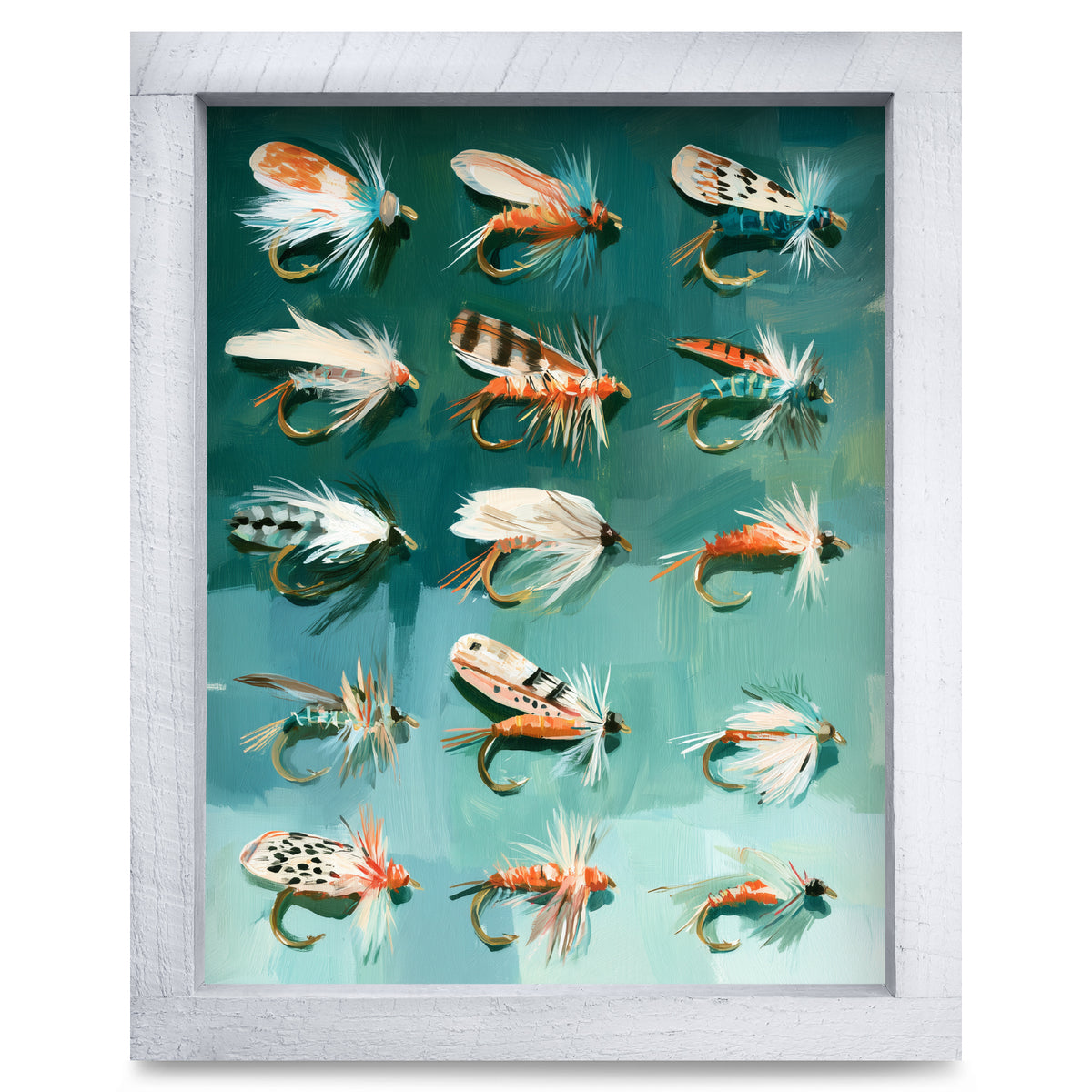 Vintage Fly Fishing Flies | Real Wood Framed Wall Art Print