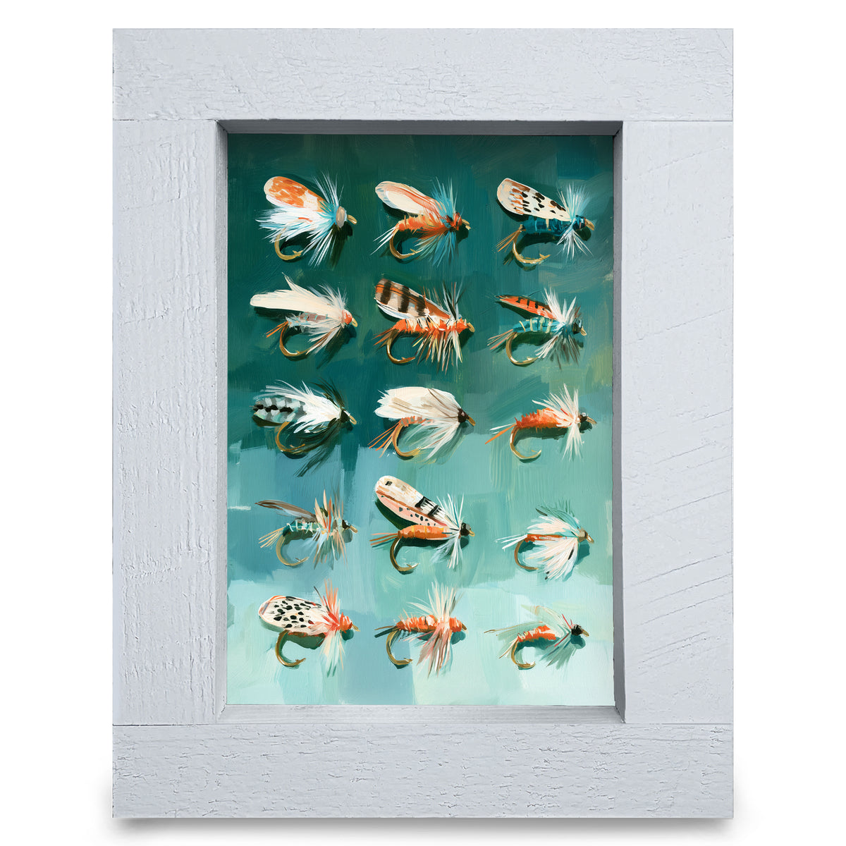 Vintage Fly Fishing Flies | Real Wood Framed Wall Art Print