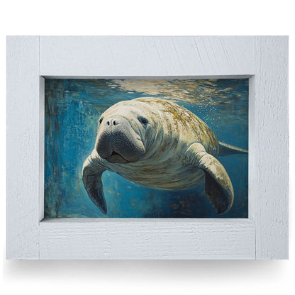 Old Man Manatee | Real Wood Framed Wall Art Print