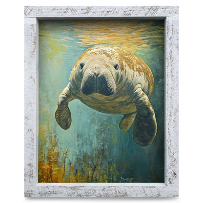 Manatee Swim | Real Wood Framed Wall Art Print