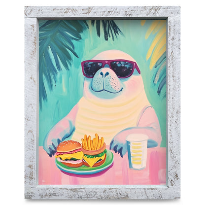 Hey Dude Manatee | Real Wood Framed Wall Art Print