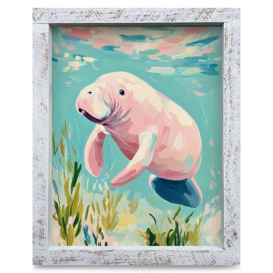 Pastel Manatee | Real Wood Framed Wall Art Print