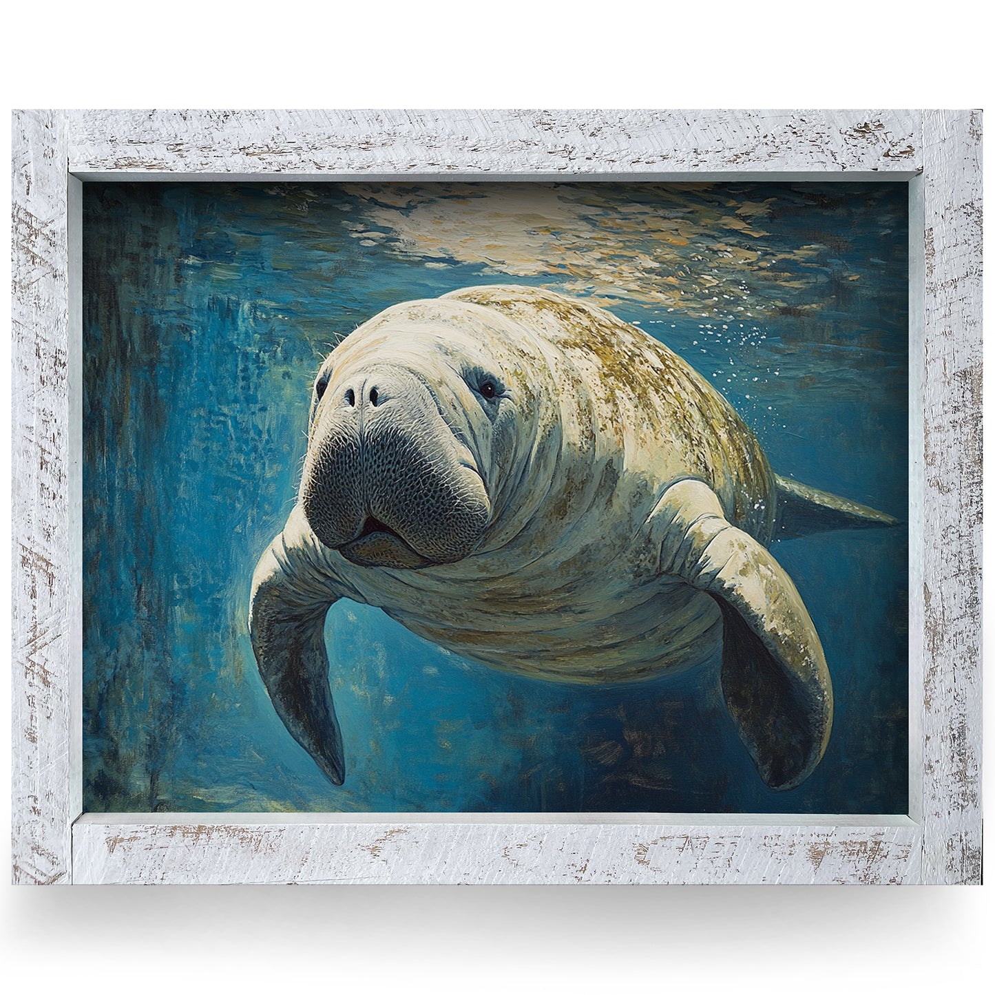 Old Man Manatee | Real Wood Framed Wall Art Print