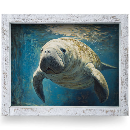 Old Man Manatee | Real Wood Framed Wall Art Print