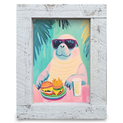 Hey Dude Manatee | Real Wood Framed Wall Art Print