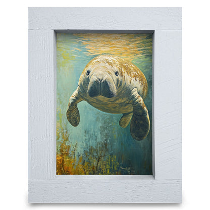 Manatee Swim | Real Wood Framed Wall Art Print