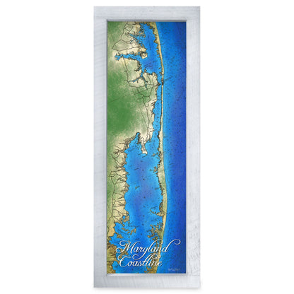 Maryland Coastline Map | Real Wood Framed Wall Art Print