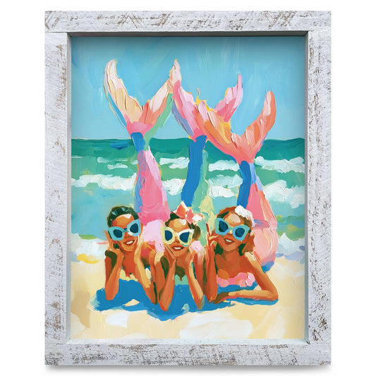 Beachy Mermaid Trio | Real Wood Framed Wall Art Print