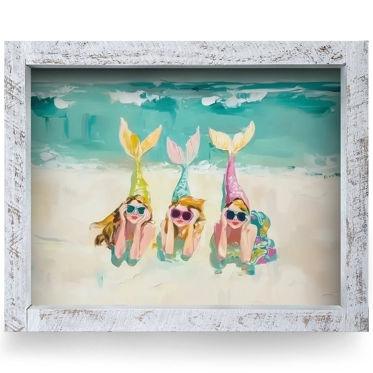 The Cutest Mermaids | Real Wood Framed Wall Art Print | Horizontal