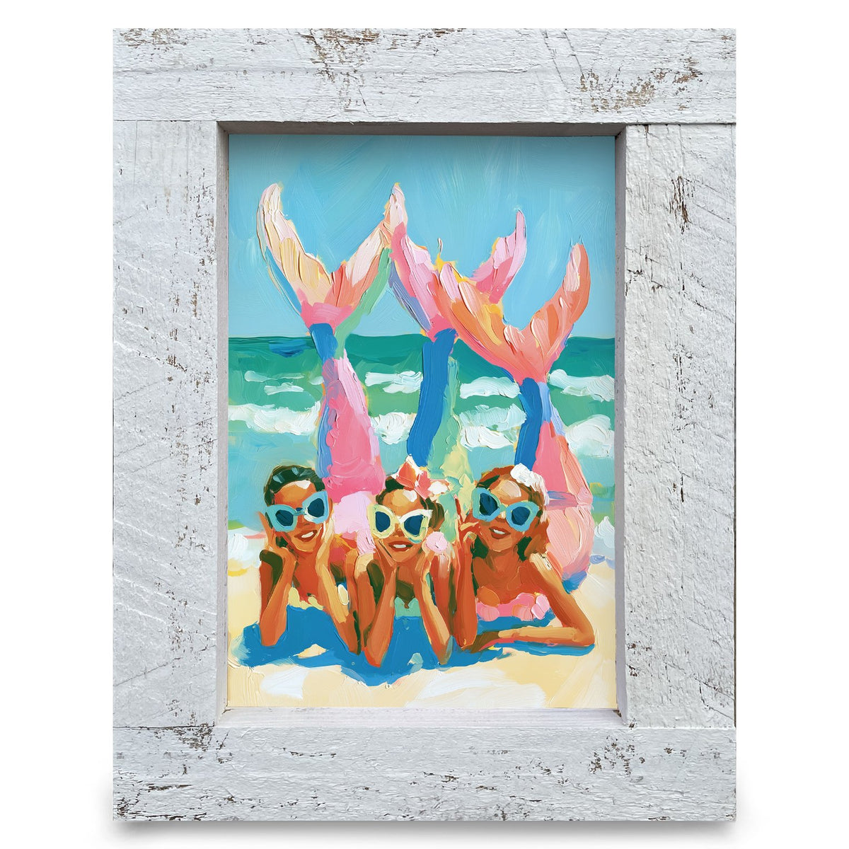 Beachy Mermaid Trio | Real Wood Framed Wall Art Print