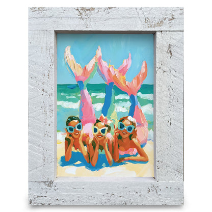 Beachy Mermaid Trio | Real Wood Framed Wall Art Print