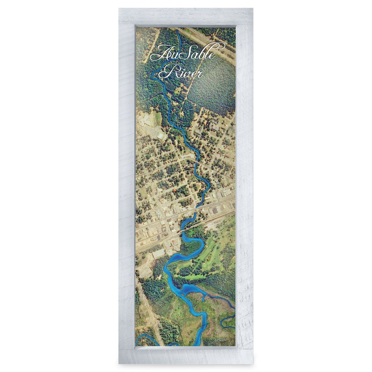 AuSable River, Michigan Map | Real Wood Framed Wall Art Print