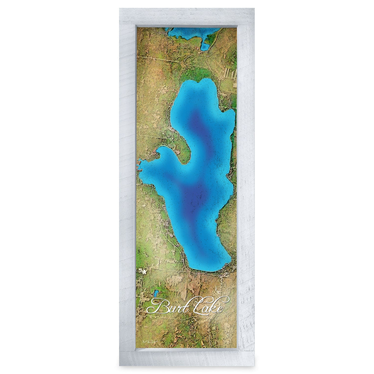 Burt Lake, Michigan Map | Real Wood Framed Wall Art Print