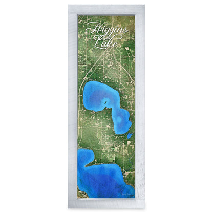 Higgins Lake, Michigan Map | Real Wood Framed Wall Art Print