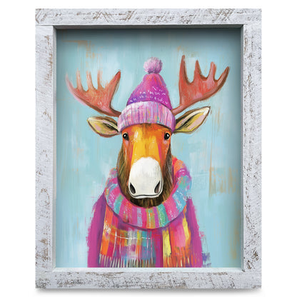 Cute Cute Moose | Real Wood Framed Wall Art Print